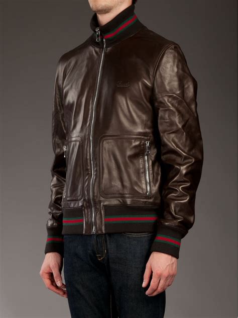 gucci men leather outerwear|gucci gg print jacket men's.